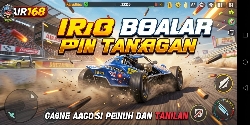 Tampilan gameplay mendebarkan dari AIR168, menunjukkan aksi balapan yang intens.