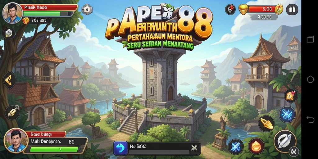 Screenshot gameplay APEK88 menampilkan aksi strategi menara pertahanan.