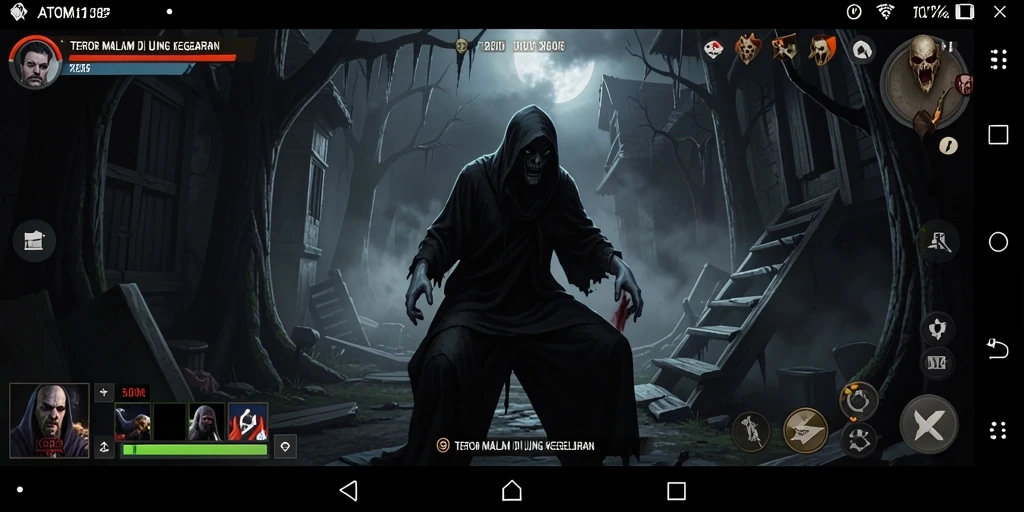 Tangkapan layar gameplay ATOM138 yang menunjukkan momen mencekam di kegelapan.