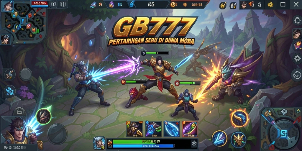 Tampilan gameplay seru dari GB777 dengan pertarungan MOBA yang intens.