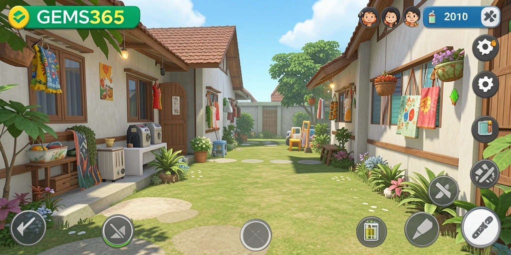 Tampilan gameplay GEMS365 yang menampilkan interaksi karakter dalam simulasi.