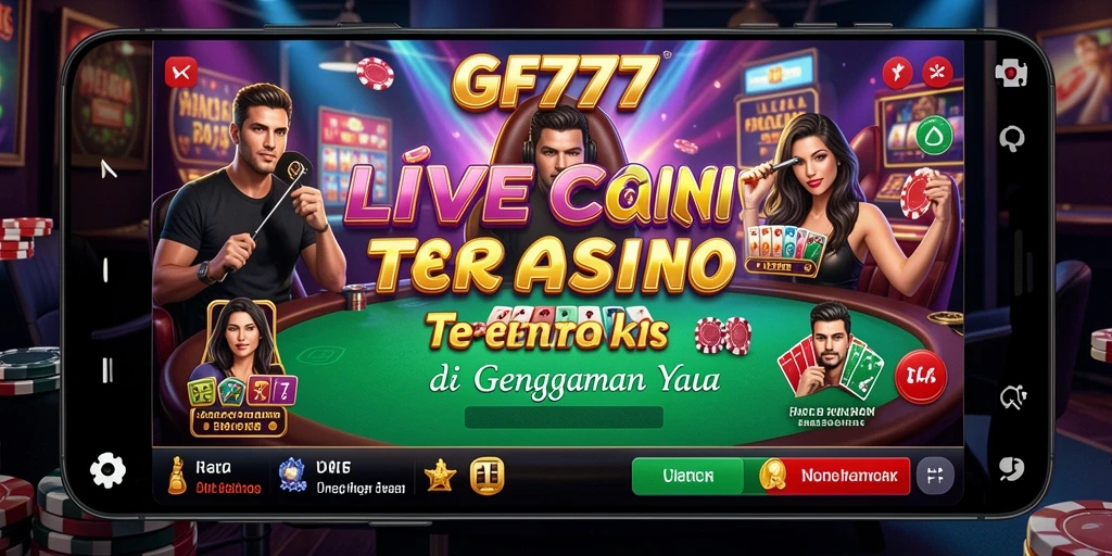 Screenshot gameplay GF777 menampilkan dealer langsung dan suasana kasino yang otentik.
