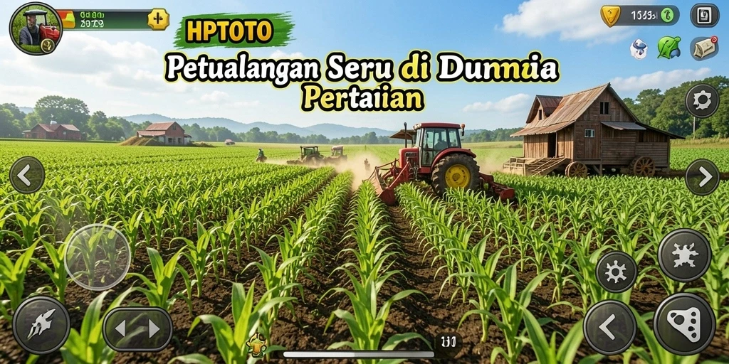 Screenshot utama HPTOTO menampilkan panorama pertanian yang indah dan aktivitas berkebun.