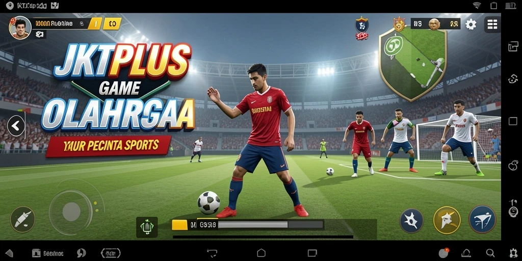 Tangkapan layar gameplay JKTPLUS yang menampilkan pertandingan olahraga yang mendebarkan.