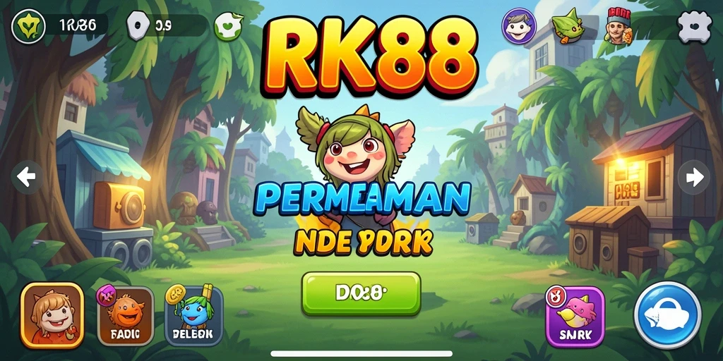 Tampilan gameplay RK88 dengan karakter yang aktif dan sumber daya yang berkembang.