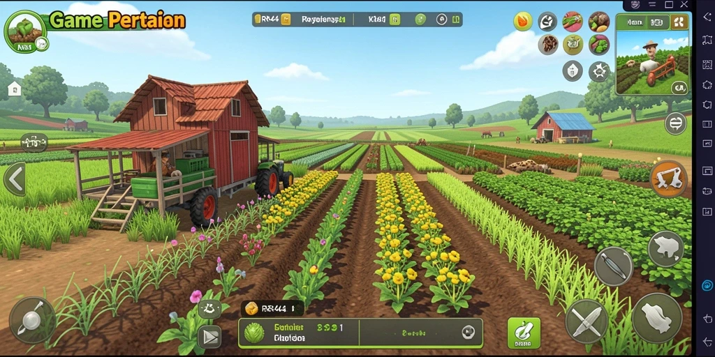 Screenshot gameplay menunjukkan aktivitas pertanian yang menarik.
