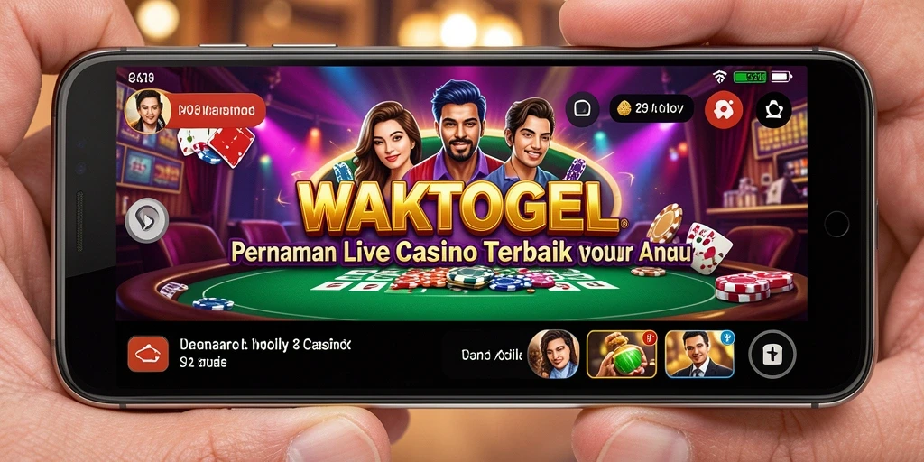 Screenshot gameplay WAKTOGEL yang menampilkan dealer dan pemain dalam suasana kasino langsung.